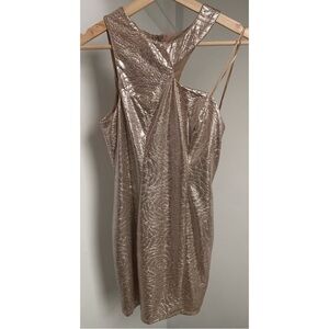 Guess • S • Gold Foil Shimmering Rose Print Mini Dress